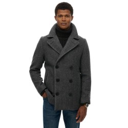 Палто Superdry Merchant Wool Blend Pea coat - Grey (Charcoal Herringbone) палто,мъжки,якета,superdry,merchant,wool,blend,pea,coat,grey,(charcoal,herringbone)