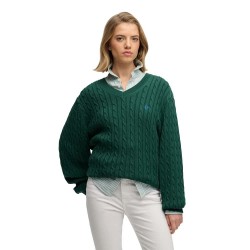 Блуза Superdry Oversized Cable v neck sweater - Green (Darkest Pine Green) блуза,дамски,пуловери,дамски,плетени,дрехи,superdry,oversized,cable,v,neck,sweater,green,(darkest,pine,green)