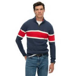 Блуза Superdry Stripe half zip sweater - Blue (Lauren Navy / Ecru) блуза,мъжки,пуловери,superdry,stripe,half,zip,sweater,blue,(lauren,navy,ecru)