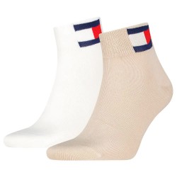 Чорапи Tommy hilfiger Flag Quarter socks 2 pairs - Beige / White (Sand) чорапи,мъжки,чорапи,дамски,чорапи,tommy,hilfiger,flag,quarter,socks,2,pairs,beige,white,(sand)
