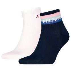 Чорапи Tommy hilfiger Logo Quarter socks 2 pairs - White / Blue (Navy) чорапи,мъжки,чорапи,tommy,hilfiger,logo,quarter,socks,2,pairs,white,blue,(navy)