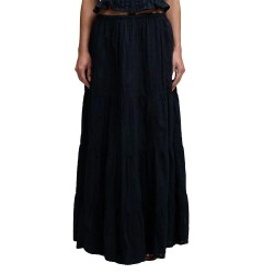 Пола Superdry Tiered Maxi long skirt - Black (Eclipse Navy) пола,дамски,поли,и,рокли,superdry,tiered,maxi,long,skirt,black,(eclipse,navy)