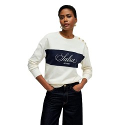 Блуза Salsa jeans Branding Fantasy Buttons sweatshirt - White (Light Beige) блуза,дамски,блузи,salsa,jeans,branding,fantasy,buttons,sweatshirt,white,(light,beige)