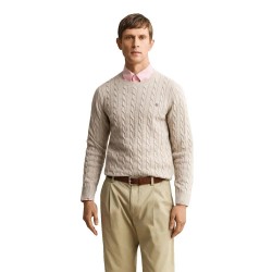 Блуза Gant Cable sweater - Beige (Oat Melange) блуза,мъжки,пуловери,дамски,пуловери,gant,cable,sweater,beige,(oat,melange)