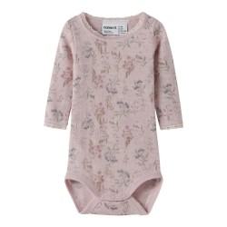 Name it Wang Wool Needle Long Sleeve Body - Pink (Violet Ice / Flowers / Leafs) детски,облекла,за,момичета,name,it,wang,wool,needle,long,sleeve,body,pink,(violet,ice,flowers,leafs)
