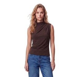 Тениска Pieces Madison Draped sleeveless T-shirt - Brown (Hot Fudge) тениска,мъжки,тениски,дамски,тениски,pieces,madison,draped,sleeveless,t,shirt,brown,(hot,fudge)