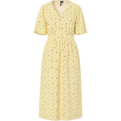 Рокля Pieces Tala Midi short sleeve dress - Yellow (French Vanilla / Flower) рокля,дамски,поли,и,рокли,pieces,tala,midi,short,sleeve,dress,yellow,(french,vanilla,flower)