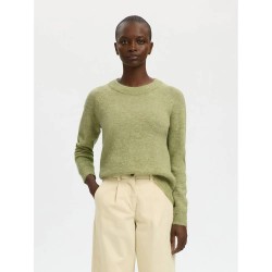 блуза,дамски,пуловери,дамски,плетени,дрехи,selected,lulu,sweater,green,(lint,melange)