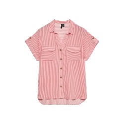 Риза с къс ръкав Vero moda Bumpy short sleeve shirt - Pink (Snow White / Coral Paradise) риза,с,къс,ръкав,дамски,ризи,мъжки,ризи,vero,moda,bumpy,short,sleeve,shirt,pink,(snow,white,coral,paradise)