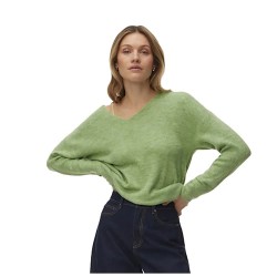 Блуза Vero moda Crew Lefile v neck sweater - Green (Mistletoe / Melange) блуза,дамски,пуловери,дамски,плетени,дрехи,vero,moda,crew,lefile,v,neck,sweater,green,(mistletoe,melange)