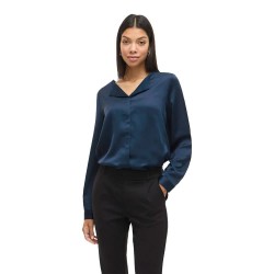 риза,с,дълъг,ръкав,дамски,ризи,vila,ellette,v,neck,satin,long,sleeve,shirt,blue,(navy,blazer)