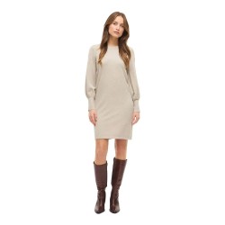 Рокля Vila Kerry O-Neck long sleeve short dress - Beige (Natural Melange) рокля,дамски,поли,и,рокли,vila,kerry,o,neck,long,sleeve,short,dress,beige,(natural,melange)