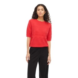 блуза,мъжки,пуловери,дамски,пуловери,vila,milos,o,neck,pointelle,short,sleeve,sweater,red,(hibiscus)