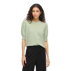 блуза,мъжки,пуловери,дамски,пуловери,vila,ril,o,neck,knit,short,sleeve,sweater,green,(smoke,green,light,melange)