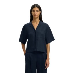 Риза с къс ръкав Selected Lyra Boxy Linen Blend short sleeve shirt - Blue (Dark Sapphire) риза,с,къс,ръкав,дамски,ризи,мъжки,ризи,selected,lyra,boxy,linen,blend,short,sleeve,shirt,blue,(dark,sapphire)