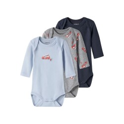 Name it Firetruck Long Sleeve Body 3 units - Multicolor (Grey Melange / Cashmere Blue / Dark Sapphire) детски,облекла,за,момчета,name,it,firetruck,long,sleeve,body,3,units,multicolor,(grey,melange,cashmere,blue,dark,sapphire)
