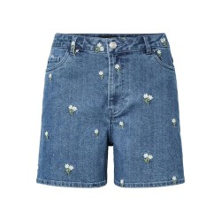 Къси панталони Pieces Flora Denim Emb HW shorts - Blue (Medium Blue Denim / White Flower Embroidery) къси,панталони,мъжки,панталони,дамски,панталони,pieces,flora,denim,emb,hw,shorts,blue,(medium,blue,denim,white,flower,embroidery)