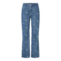 дънки,мъжки,панталони,дамски,панталони,pieces,flora,straight,emb,high,waist,jeans,blue,(medium,blue,denim,white,flower,embroidery)