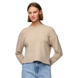 блуза,дамски,пуловери,дамски,плетени,дрехи,pieces,malou,o,neck,cutline,knit,sweater,beige,(taupe,gray,melange)