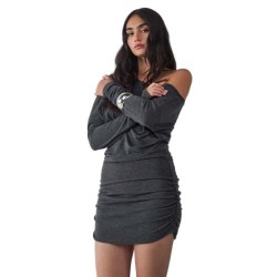 Рокля Balmohk Assymetric long sleeve short dress - Black (Black) рокля,дамски,поли,и,рокли,balmohk,assymetric,long,sleeve,short,dress,black,(black)