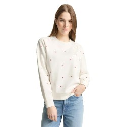 Блуза Tom tailor 1050822 sweatshirt - Beige (Off White Red Heart Embroidery) блуза,дамски,блузи,tom,tailor,1050822,sweatshirt,beige,(off,white,red,heart,embroidery)