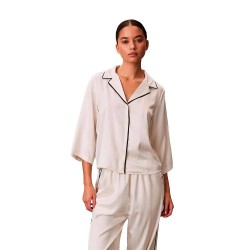 тениска,дамски,пижами,calvin,klein,lv00qs7657,short,sleeve,pyjama,t,shirt,white,(dotted,logo,pinstripe,ivory)