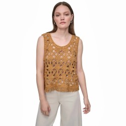 блуза,мъжки,пуловери,дамски,пуловери,dkny,crochet,scoop,sweater,brown,(whiskey)