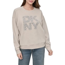 блуза,дамски,блузи,dkny,stacked,new,york,mix,sweatshirt,beige,(pebble,silver)