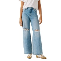 Pepe jeans Lexa Straight Fit high waist jeans - Blue (Vintage Bleach Destroy) мъжки,панталони,дамски,панталони,pepe,jeans,lexa,straight,fit,high,waist,jeans,blue,(vintage,bleach,destroy)
