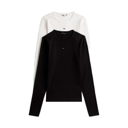 тениска,мъжки,тениски,дамски,тениски,tommy,jeans,essential,slim,fit,long,sleeve,t,shirt,2,units,black,(black,ecru)