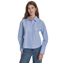 Риза с дълъг ръкав DKNY DW5900121 long sleeve shirt - Blue (Chambray / White Combo) риза,с,дълъг,ръкав,дамски,ризи,мъжки,ризи,dkny,dw5900121,long,sleeve,shirt,blue,(chambray,white,combo)