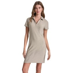 рокля,дамски,поли,и,рокли,dkny,logo,jacquard,split,neck,polo,dress,beige,(pebble)