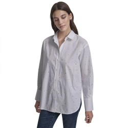 Риза с дълъг ръкав DKNY Poplin Button Front long sleeve shirt - White (White) риза,с,дълъг,ръкав,дамски,ризи,мъжки,ризи,dkny,poplin,button,front,long,sleeve,shirt,white,(white)