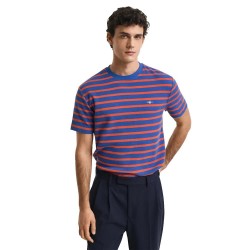 Тениска Gant Waffle Stripe short sleeve T-shirt - Blue (Rich Blue) тениска,мъжки,тениски,дамски,тениски,gant,waffle,stripe,short,sleeve,t,shirt,blue,(rich,blue)