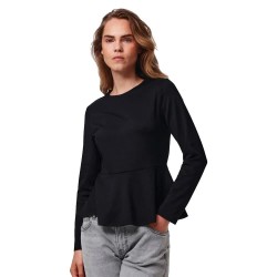 Тениска Pieces Alisa Peplum long sleeve T-shirt - Black (Black) тениска,мъжки,тениски,дамски,тениски,pieces,alisa,peplum,long,sleeve,t,shirt,black,(black)