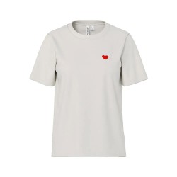 Тениска Pieces Mila Heart short sleeve T-shirt - White (Cloud Dancer / Emb Red Heart) тениска,мъжки,тениски,дамски,тениски,pieces,mila,heart,short,sleeve,t,shirt,white,(cloud,dancer,emb,red,heart)