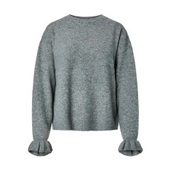 Блуза Pieces Sally Frill sweater - Grey (Medium Grey Melange) блуза,мъжки,пуловери,дамски,пуловери,pieces,sally,frill,sweater,grey,(medium,grey,melange)