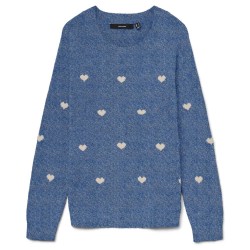 Блуза Vero moda Doffy Intarsia sweater - Blue (Surf The Web / Birch Hearts) блуза,мъжки,пуловери,дамски,пуловери,vero,moda,doffy,intarsia,sweater,blue,(surf,the,web,birch,hearts)