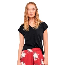 тениска,мъжки,тениски,дамски,тениски,gisela,satin,neckline,short,sleeve,v,neck,t,shirt,black,(black)