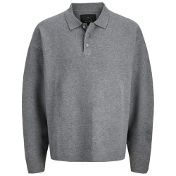 Jack & jones Bradfort long sleeve polo - Grey (Medium Grey Melange) дамски,блузи,с,яка,мъжки,блузи,с,яка,jack,&,jones,bradfort,long,sleeve,polo,grey,(medium,grey,melange)