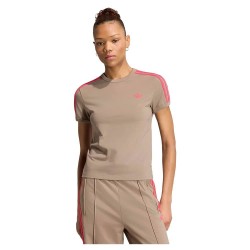 Тениска Adidas Originals 3 Stripes Slim short sleeve T-shirt - Beige (Khaki Six / Power Pink) тениска,мъжки,тениски,дамски,тениски,adidas,originals,3,stripes,slim,short,sleeve,t,shirt,beige,(khaki,six,power,pink)