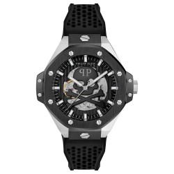 часовник,часовници,philipp,plein,hexar,44.50mm,5atm,quartz,analogical,watch,silver,(black,black,mineral)