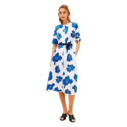 Рокля Tommy hilfiger WW0WW48948 Linen short sleeve short dress - White (Poppy Print Spaced Ivory / Blue Orbit) рокля,дамски,поли,и,рокли,tommy,hilfiger,ww0ww48948,linen,short,sleeve,short,dress,white,(poppy,print,spaced,ivory,blue,orbit)