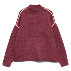 Блуза Vero moda Boom high neck sweater - Red (Windsor Wine / Detail Melange Birch Contrast) блуза,мъжки,пуловери,дамски,пуловери,vero,moda,boom,high,neck,sweater,red,(windsor,wine,detail,melange,birch,contrast)