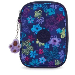 Kipling 100 Pens pencil case - Purple (Dark Flower Stamp) ученически,принадлежности,kipling,100,pens,pencil,case,purple,(dark,flower,stamp)