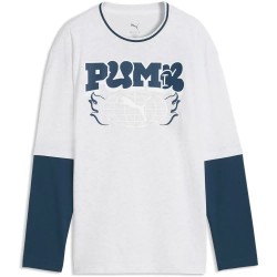 Тениска Puma MID90s Relaxed Layered long sleeve T-shirt - White (White Glow Heather) тениска,мъжки,тениски,дамски,тениски,puma,mid90s,relaxed,layered,long,sleeve,t,shirt,white,(white,glow,heather)