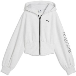 Блуза Puma Street Glam Bedazzled Balloon Sleeve full zip sweatshirt - White (White Glow Heather) блуза,дамски,блузи,puma,street,glam,bedazzled,balloon,sleeve,full,zip,sweatshirt,white,(white,glow,heather)