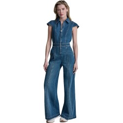 Гащеризон DKNY DW2300008 Wide Leg short sleeve jumpsuit - Blue (Albany) гащеризон,дамски,гащеризони,dkny,dw2300008,wide,leg,short,sleeve,jumpsuit,blue,(albany)