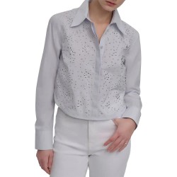 DKNY DW3500006 Cropped long sleeve blouse - Grey (Powder Blue / Blue) дамски,блузи,dkny,dw3500006,cropped,long,sleeve,blouse,grey,(powder,blue,blue)