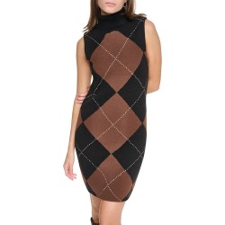 Рокля DKNY Fuzzy Argyle sleeveless short dress - Brown / Black (Black / Chestnut Black) рокля,дамски,поли,и,рокли,dkny,fuzzy,argyle,sleeveless,short,dress,brown,black,(black,chestnut,black)